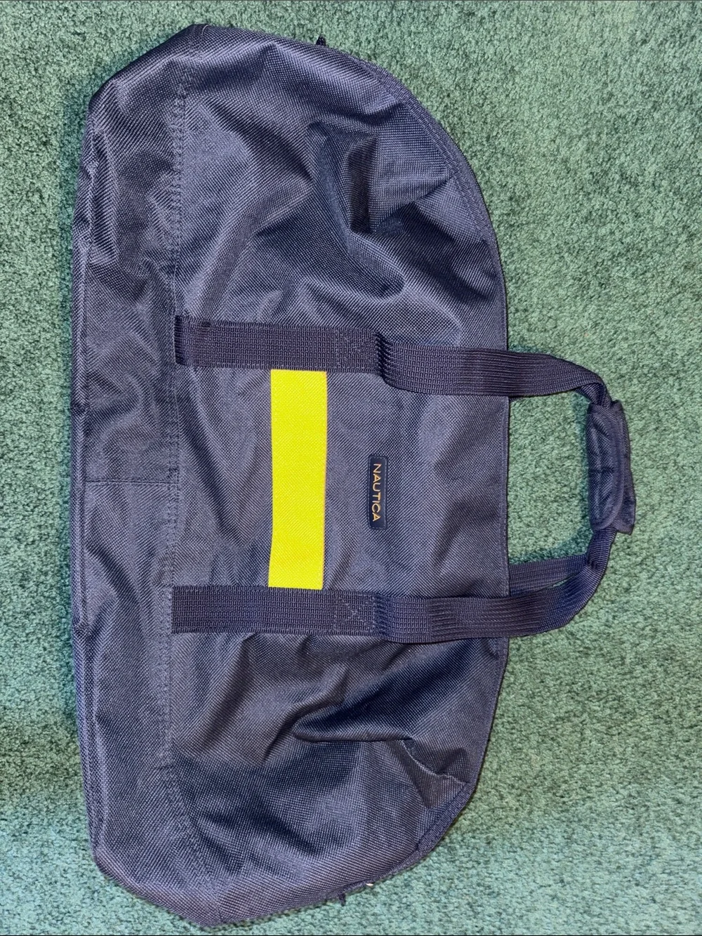 Nautica Navy Weekender Duffle/ Gym Bag  21”x10”x12”Yellow Center accent Stripe